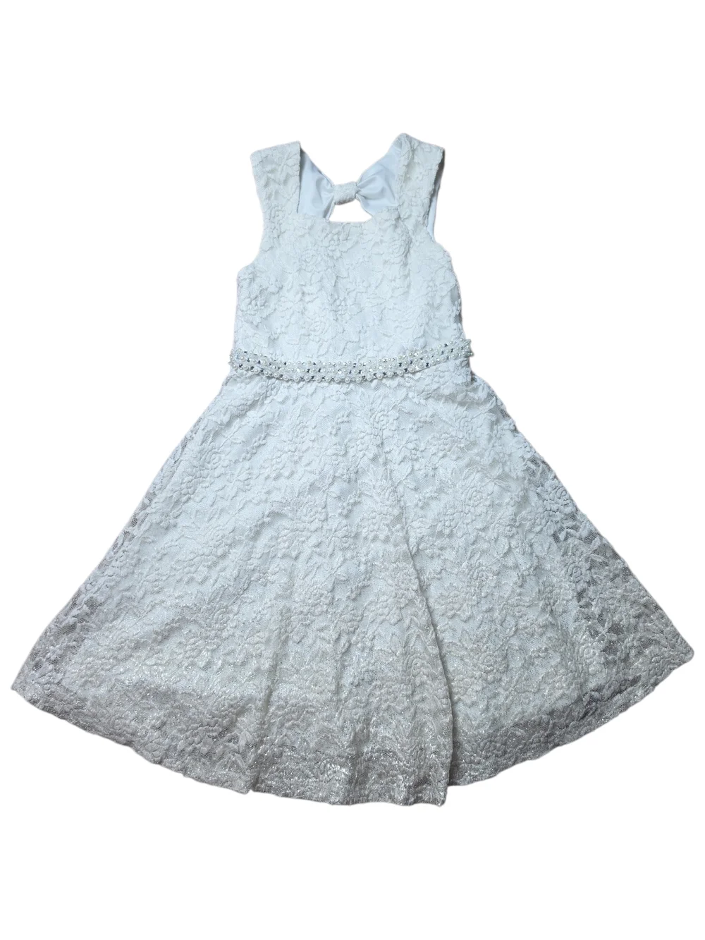 EMILY WEST | Girls White Lace Formal Dress Formal Communion Flower Girl Bow | 10